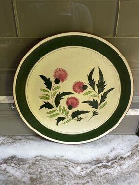 STANGL POTTERY Thistle Round Serving Platter 12” Green/ Pink Flowers Retro